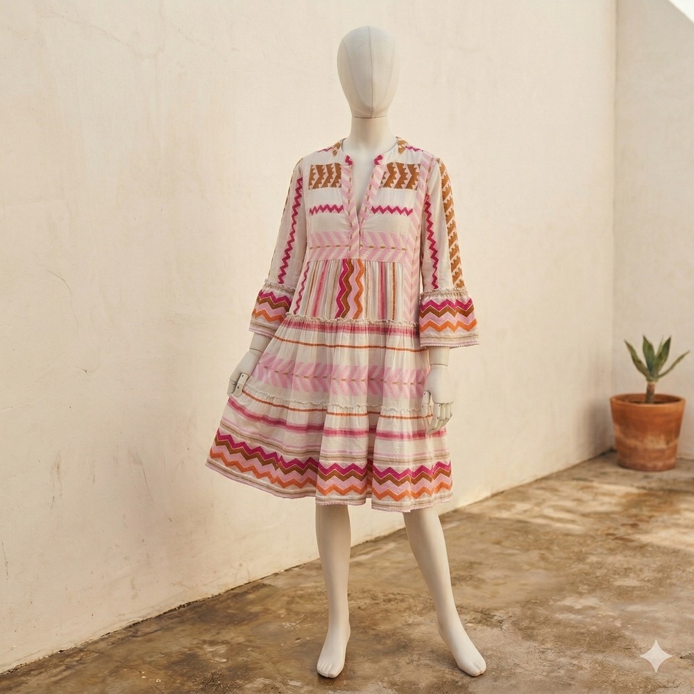 Devotion Twins Stars Ella Dress Girls 10-12 Pink Orange Geometric Boho Tiered - Picture 1 of 9